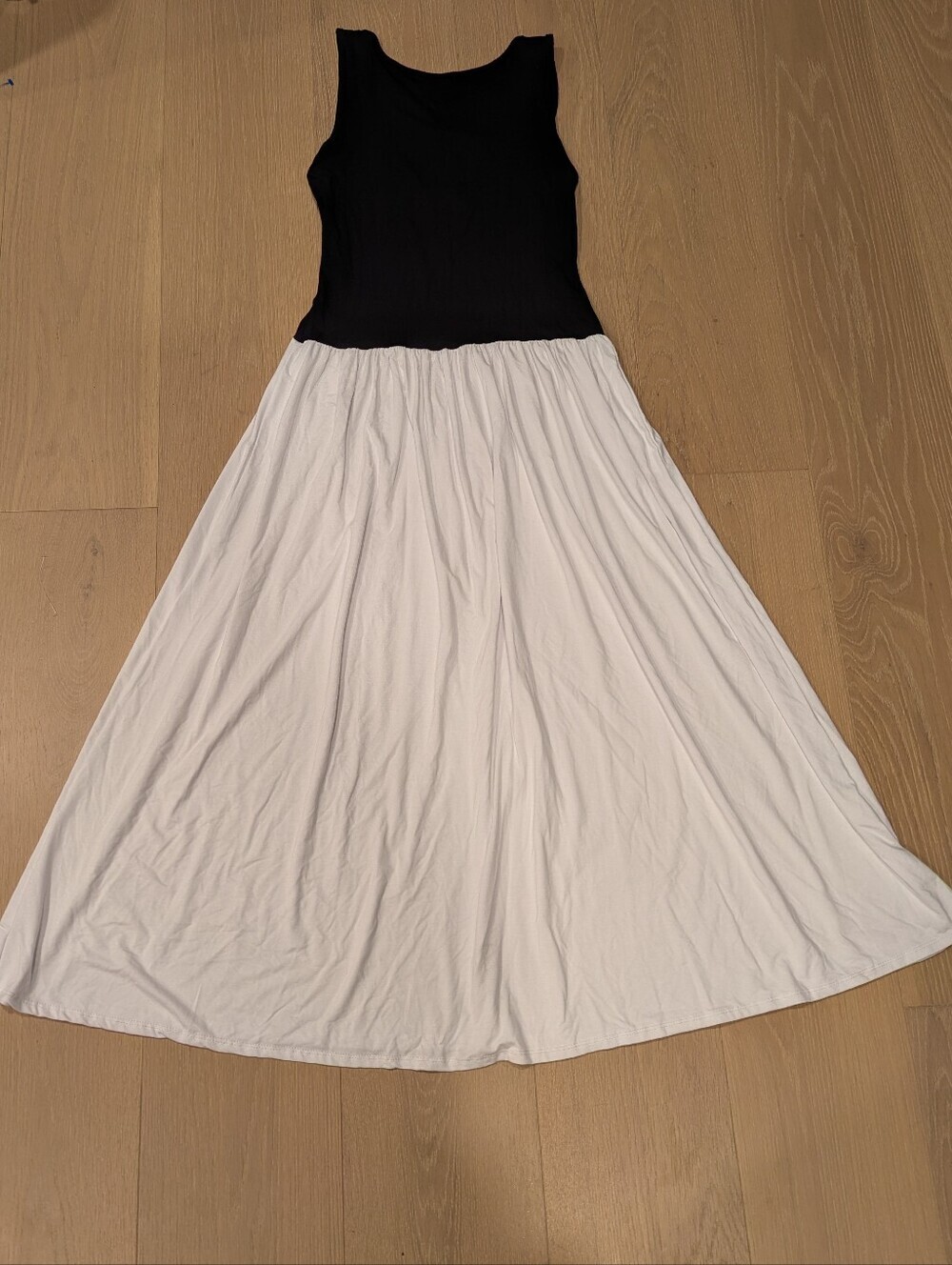 See You Monday Black & White Sleeveless Maxi Skirt Dress - Slight Drop Waist